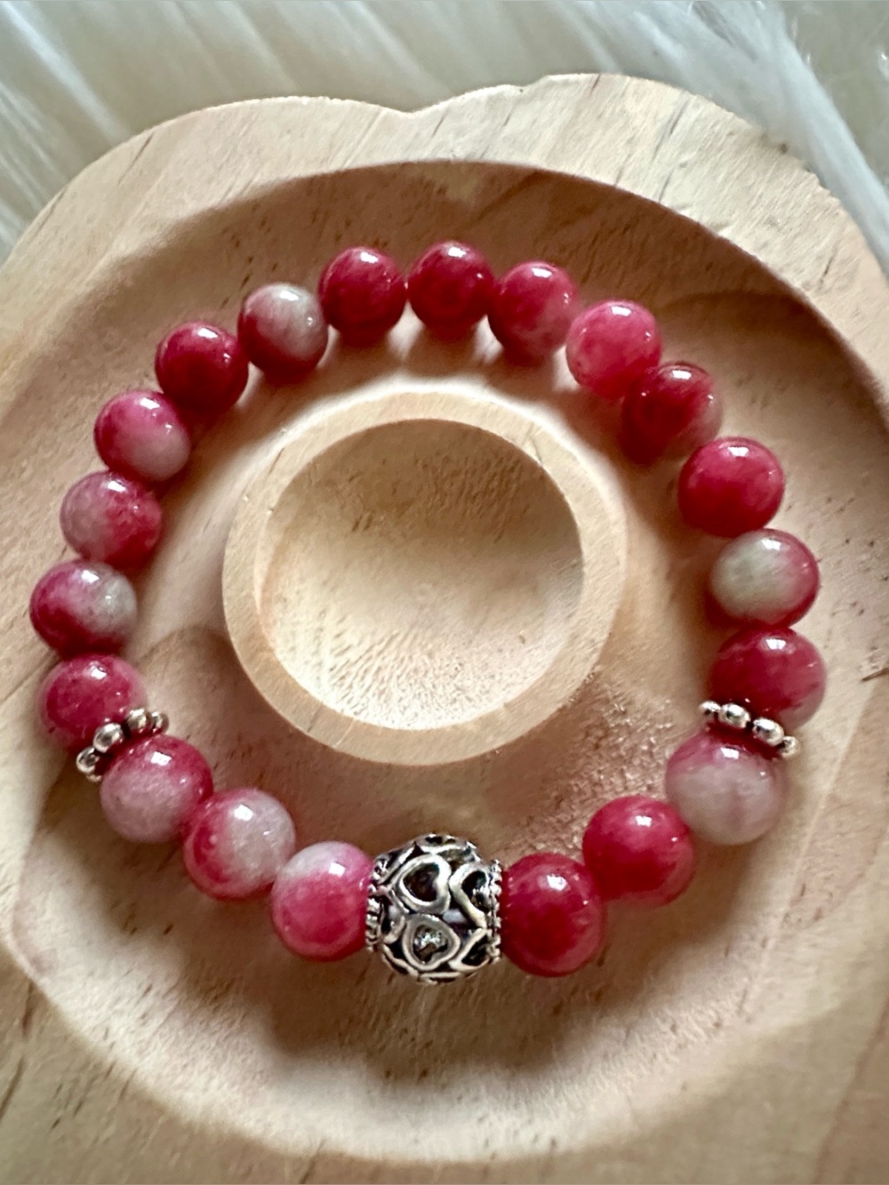 Handcrafted Watermelon Tourmaline Crystal Bracelet with Silver Spacers